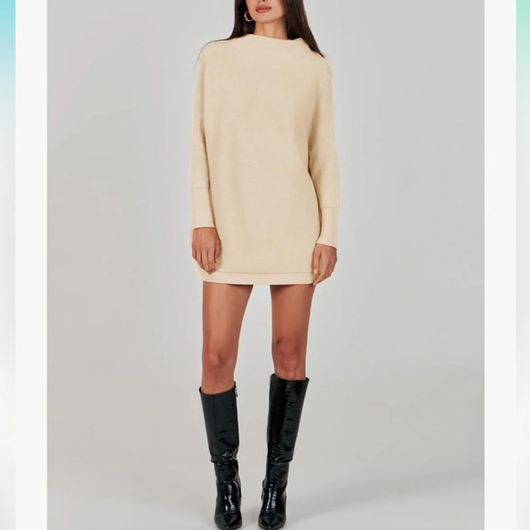 Anrabess Women's Casual Turtleneck Long Sleeve Loose Oversized Sweater Cream L - Picture 4 of 15